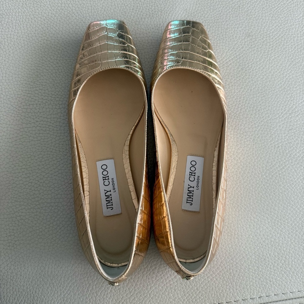 Jimmy Choo Metallic Gold Embossed Flats